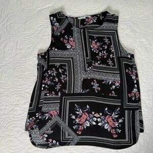 Violet & Claire Black Floral Sleeveless Career Feminine Blouse Womens Medium EUC